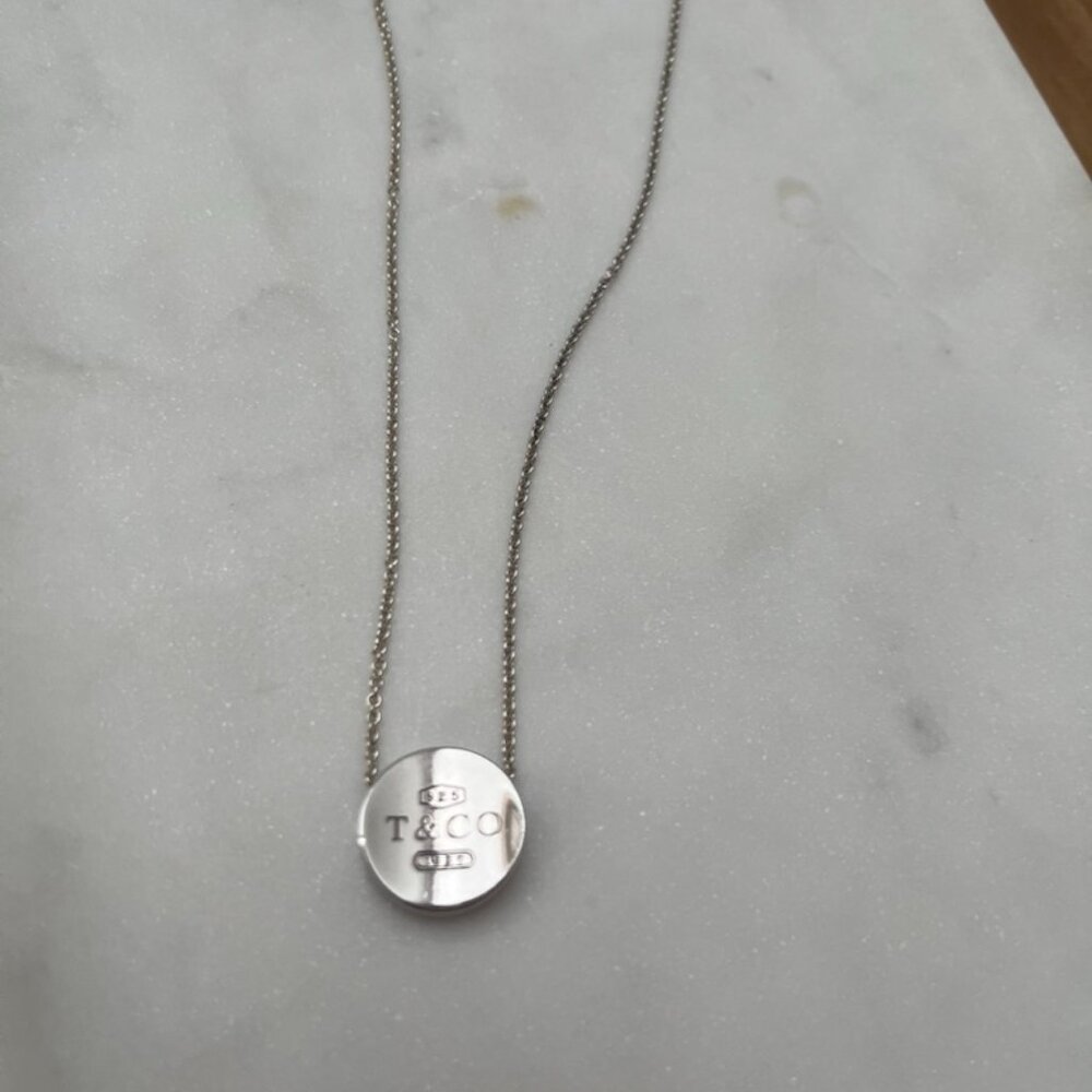 2005 Tiffany & Co Sterling Silver T & CO 1837 Round Slide Pendant Cable Chain